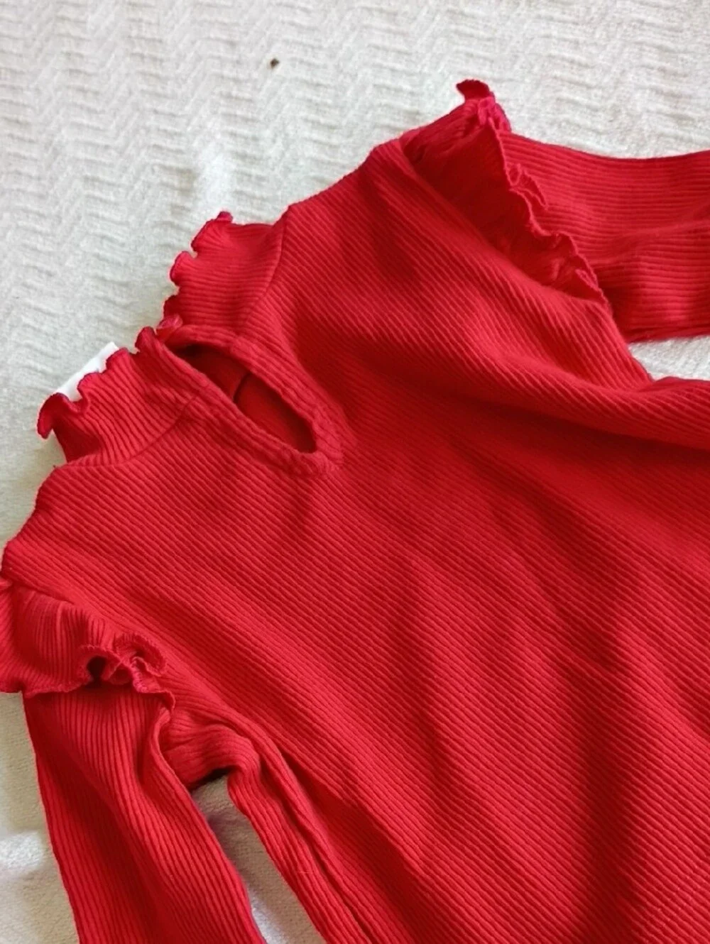 GAP Red Ruffle-Trim Ribbed Long Sleeve Top